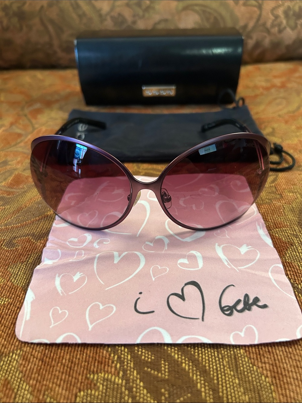 10+ bebe Purple Oversized Nicole/S Sunglasses & Case/Dust Bag/Cloth